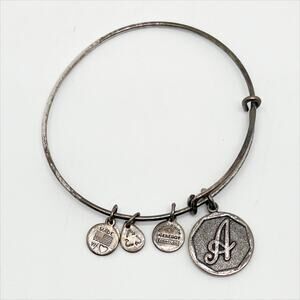 Alex and Ani "A" Initial Charm Silver Tone Expandable Bangle Bracelet